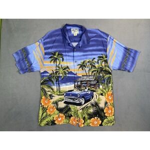 Big Dogs Hawaiian Button Up Shirt Large Graphic Men's Large Beach Classic Car